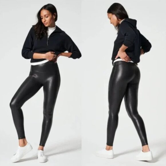 SPANX Faux Leather High Rise Black Leggings Size Small Label Removed - Picture 4 of 6